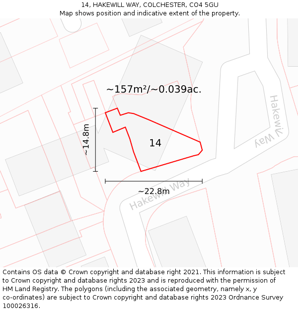 14, HAKEWILL WAY, COLCHESTER, CO4 5GU: Plot and title map