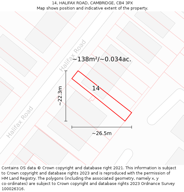 14, HALIFAX ROAD, CAMBRIDGE, CB4 3PX: Plot and title map