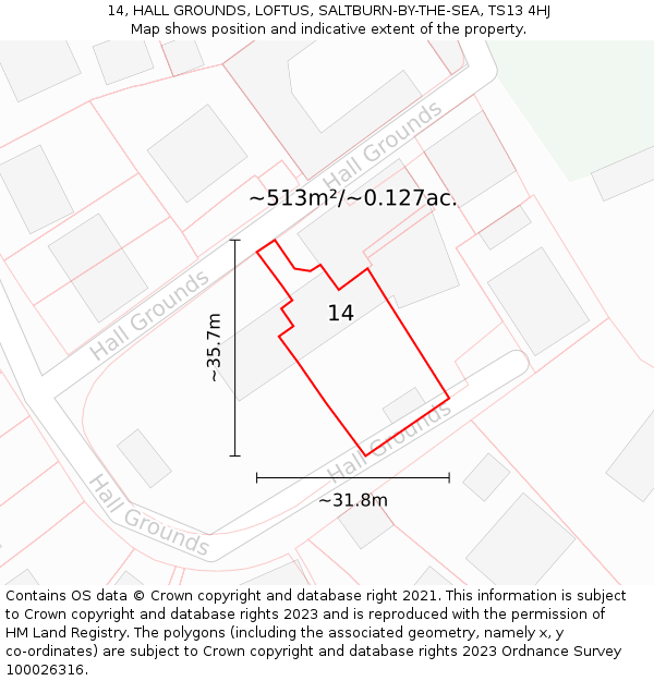 14, HALL GROUNDS, LOFTUS, SALTBURN-BY-THE-SEA, TS13 4HJ: Plot and title map