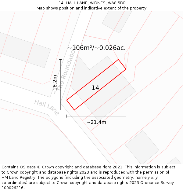 14, HALL LANE, WIDNES, WA8 5DP: Plot and title map