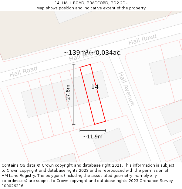 14, HALL ROAD, BRADFORD, BD2 2DU: Plot and title map