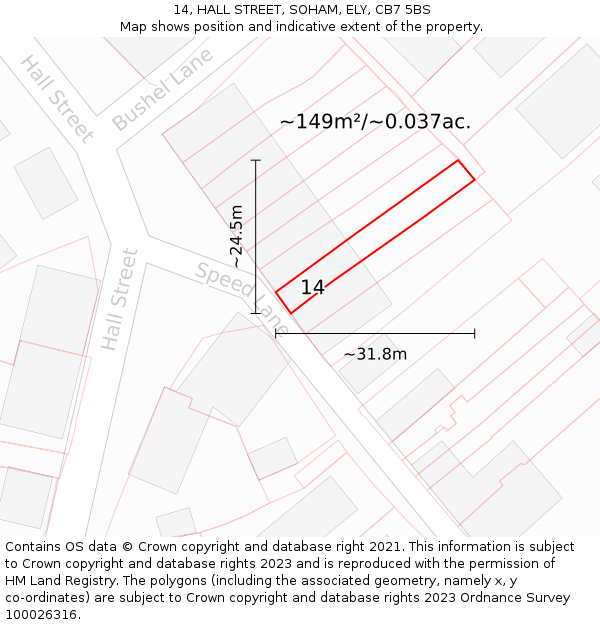 14, HALL STREET, SOHAM, ELY, CB7 5BS: Plot and title map
