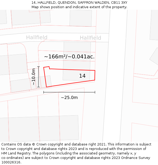14, HALLFIELD, QUENDON, SAFFRON WALDEN, CB11 3XY: Plot and title map