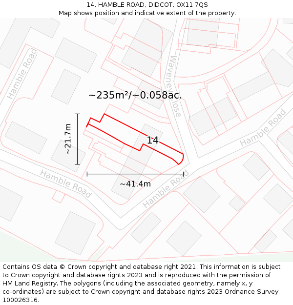 14, HAMBLE ROAD, DIDCOT, OX11 7QS: Plot and title map