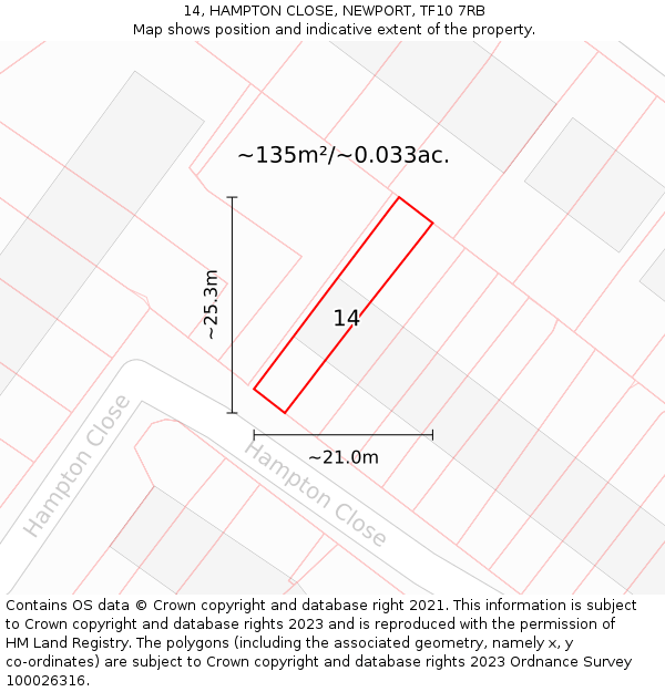14, HAMPTON CLOSE, NEWPORT, TF10 7RB: Plot and title map