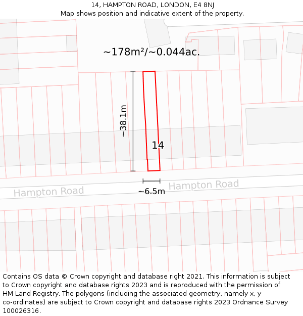 14, HAMPTON ROAD, LONDON, E4 8NJ: Plot and title map