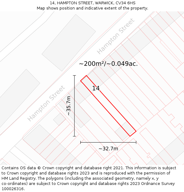 14, HAMPTON STREET, WARWICK, CV34 6HS: Plot and title map