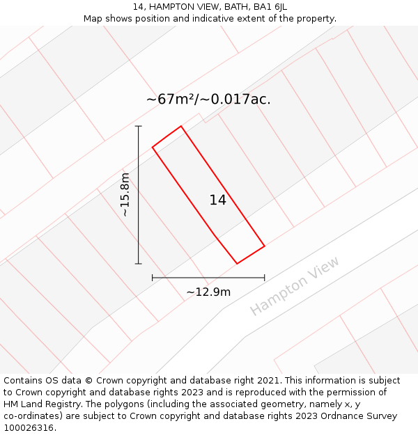 14, HAMPTON VIEW, BATH, BA1 6JL: Plot and title map