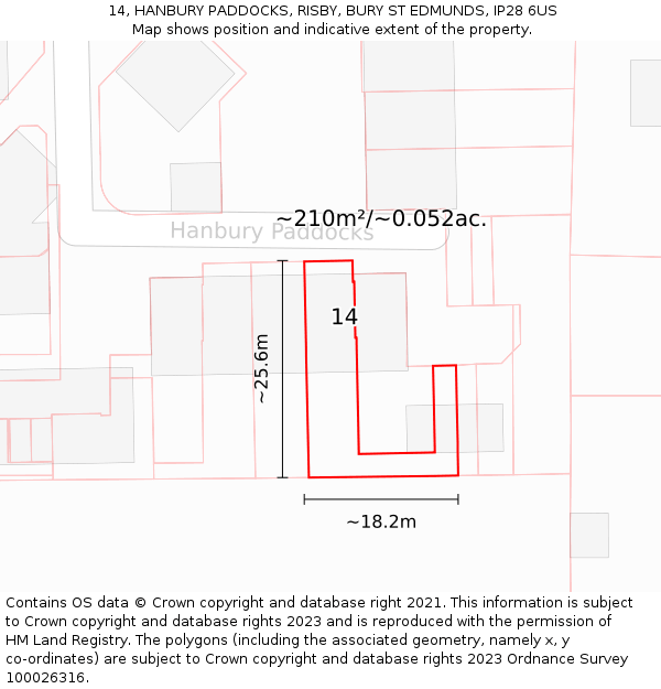 14, HANBURY PADDOCKS, RISBY, BURY ST EDMUNDS, IP28 6US: Plot and title map