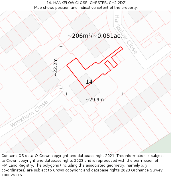 14, HANKELOW CLOSE, CHESTER, CH2 2DZ: Plot and title map