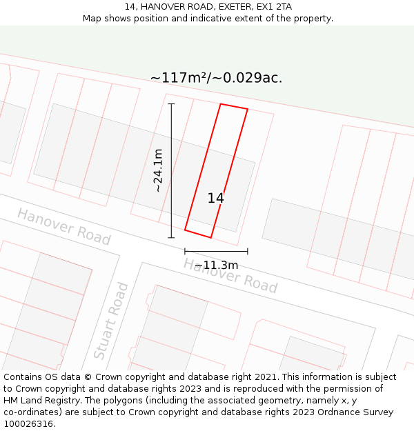 14, HANOVER ROAD, EXETER, EX1 2TA: Plot and title map