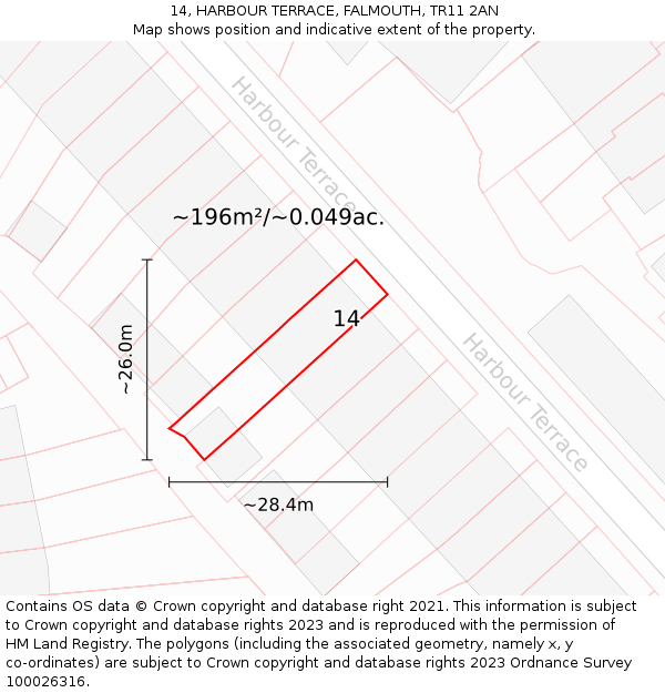 14, HARBOUR TERRACE, FALMOUTH, TR11 2AN: Plot and title map