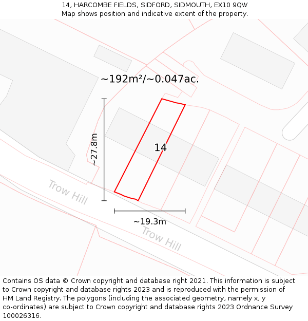 14, HARCOMBE FIELDS, SIDFORD, SIDMOUTH, EX10 9QW: Plot and title map