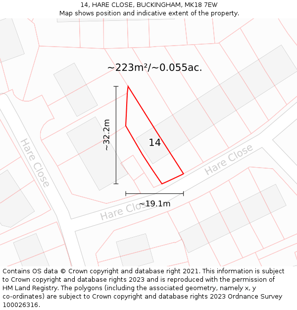 14, HARE CLOSE, BUCKINGHAM, MK18 7EW: Plot and title map