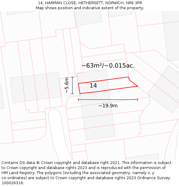 14, HARMAN CLOSE, HETHERSETT, NORWICH, NR9 3PR: Plot and title map