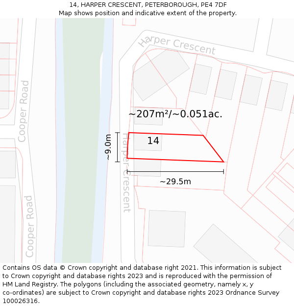 14, HARPER CRESCENT, PETERBOROUGH, PE4 7DF: Plot and title map