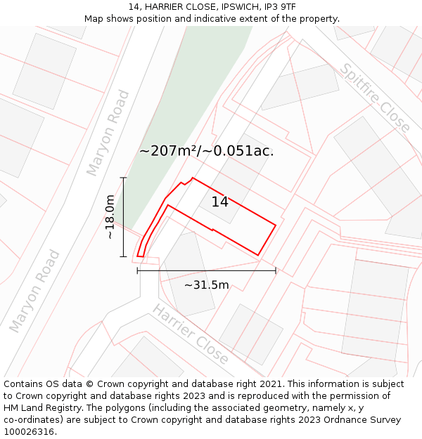 14, HARRIER CLOSE, IPSWICH, IP3 9TF: Plot and title map
