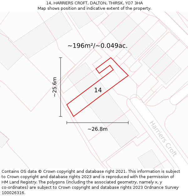 14, HARRIERS CROFT, DALTON, THIRSK, YO7 3HA: Plot and title map