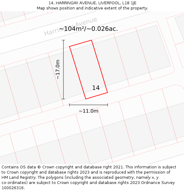 14, HARRINGAY AVENUE, LIVERPOOL, L18 1JE: Plot and title map