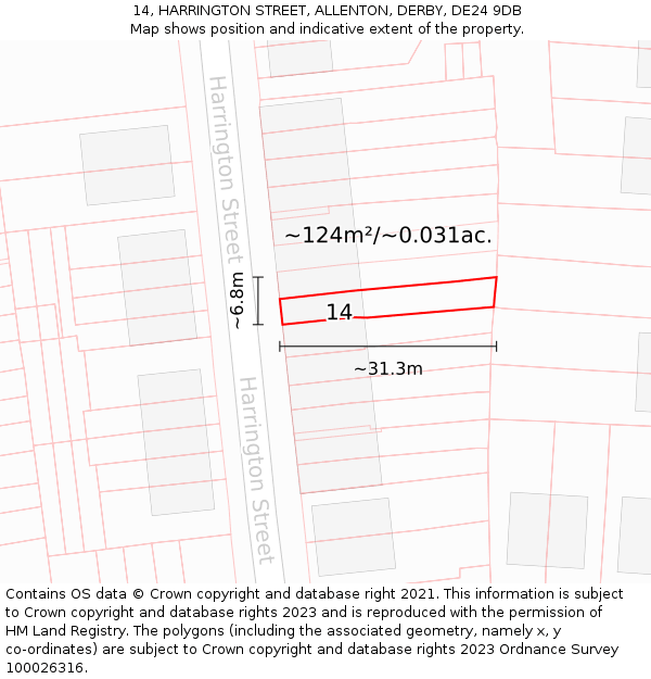 14, HARRINGTON STREET, ALLENTON, DERBY, DE24 9DB: Plot and title map