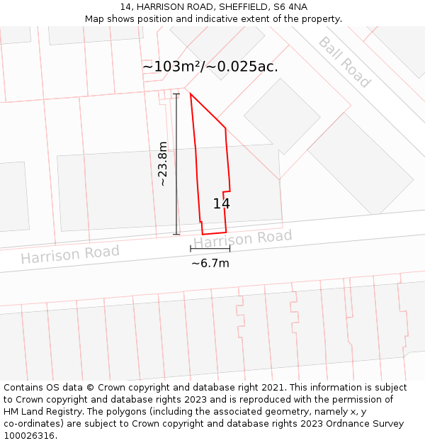 14, HARRISON ROAD, SHEFFIELD, S6 4NA: Plot and title map