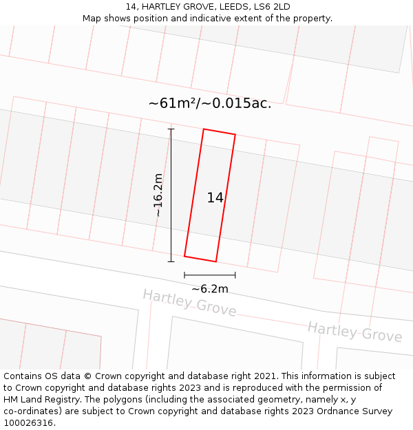 14, HARTLEY GROVE, LEEDS, LS6 2LD: Plot and title map
