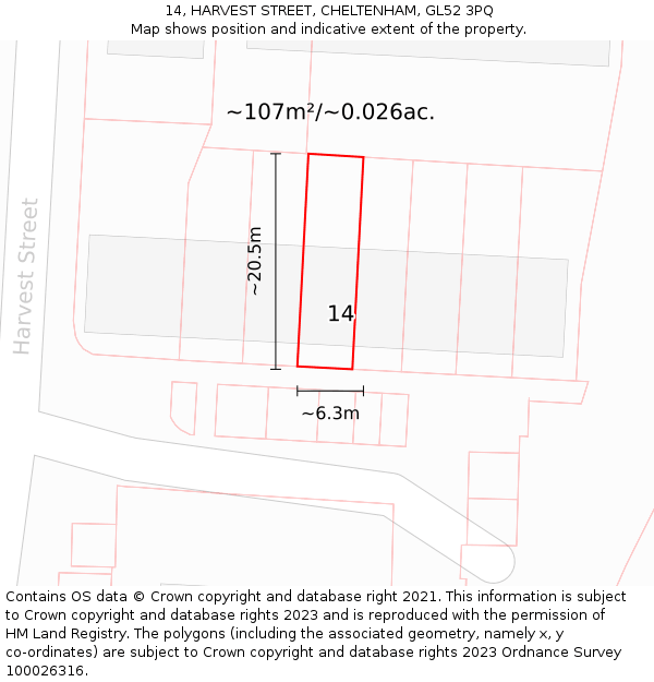 14, HARVEST STREET, CHELTENHAM, GL52 3PQ: Plot and title map