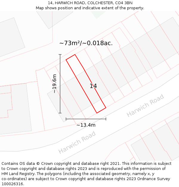 14, HARWICH ROAD, COLCHESTER, CO4 3BN: Plot and title map