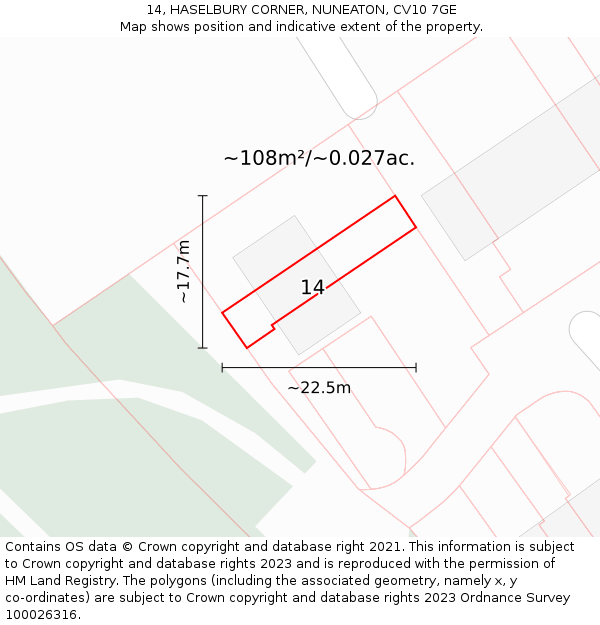 14, HASELBURY CORNER, NUNEATON, CV10 7GE: Plot and title map