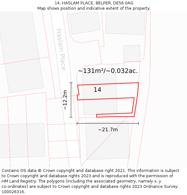 14, HASLAM PLACE, BELPER, DE56 0AG: Plot and title map