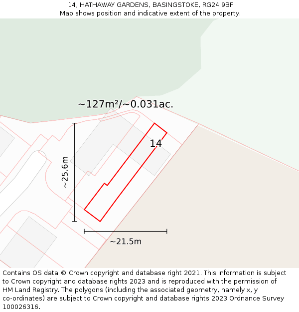 14, HATHAWAY GARDENS, BASINGSTOKE, RG24 9BF: Plot and title map