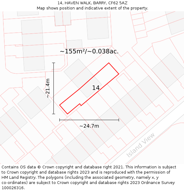 14, HAVEN WALK, BARRY, CF62 5AZ: Plot and title map
