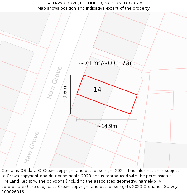 14, HAW GROVE, HELLIFIELD, SKIPTON, BD23 4JA: Plot and title map