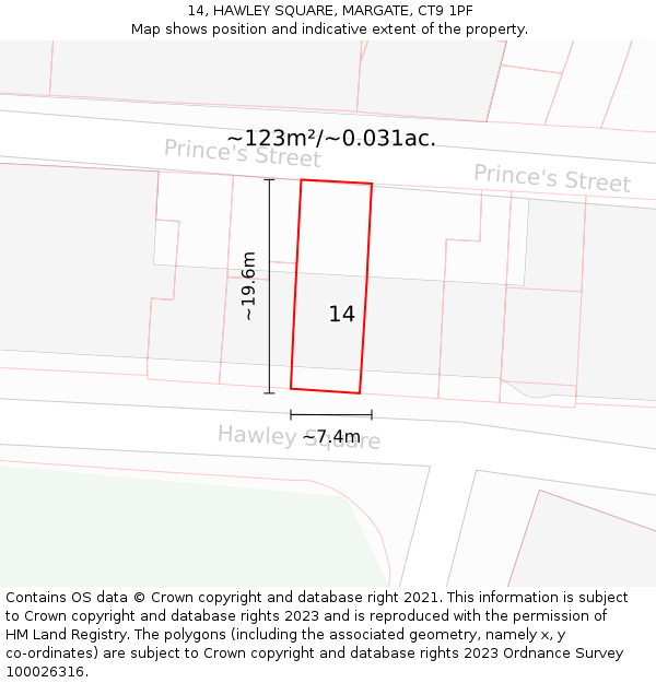 14, HAWLEY SQUARE, MARGATE, CT9 1PF: Plot and title map