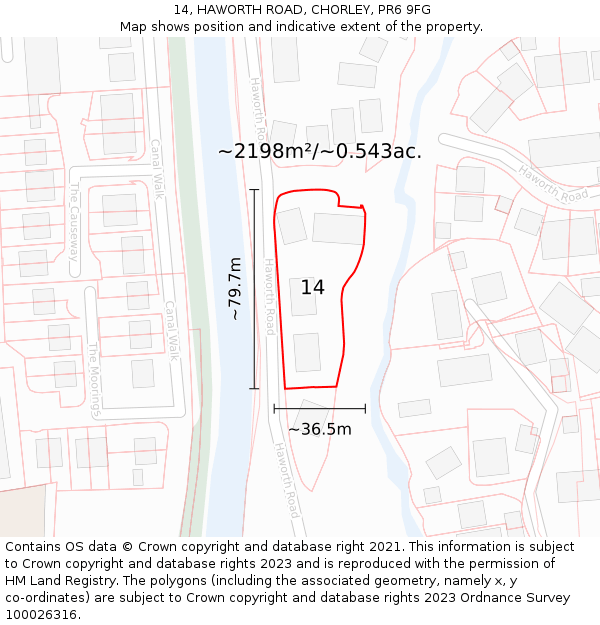 14, HAWORTH ROAD, CHORLEY, PR6 9FG: Plot and title map