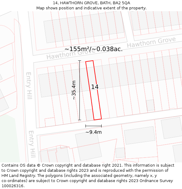 14, HAWTHORN GROVE, BATH, BA2 5QA: Plot and title map