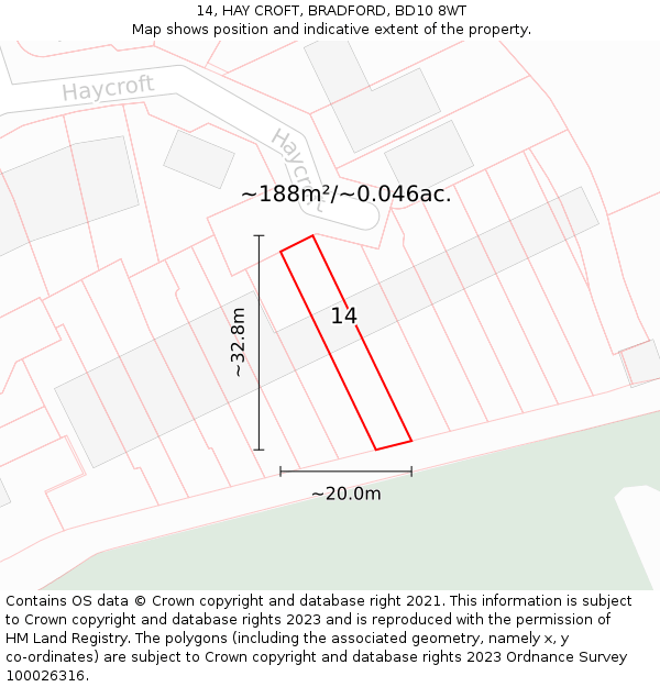 14, HAY CROFT, BRADFORD, BD10 8WT: Plot and title map