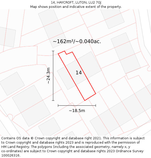 14, HAYCROFT, LUTON, LU2 7GJ: Plot and title map