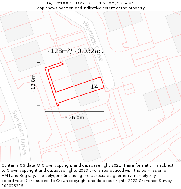 14, HAYDOCK CLOSE, CHIPPENHAM, SN14 0YE: Plot and title map