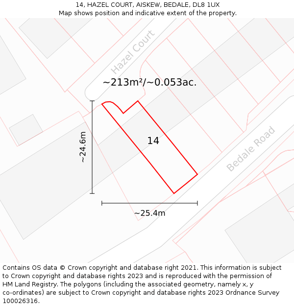 14, HAZEL COURT, AISKEW, BEDALE, DL8 1UX: Plot and title map