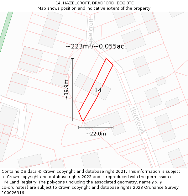 14, HAZELCROFT, BRADFORD, BD2 3TE: Plot and title map