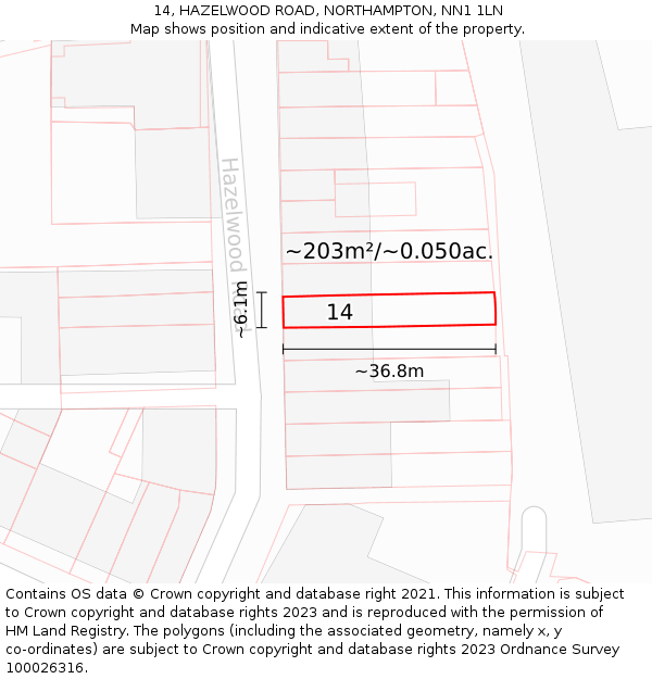 14, HAZELWOOD ROAD, NORTHAMPTON, NN1 1LN: Plot and title map