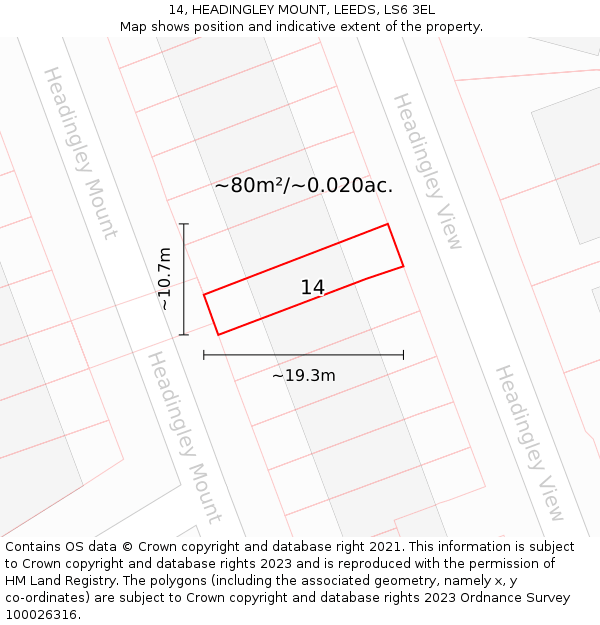 14, HEADINGLEY MOUNT, LEEDS, LS6 3EL: Plot and title map