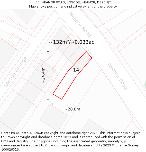 14, HEANOR ROAD, LOSCOE, HEANOR, DE75 7JT: Plot and title map