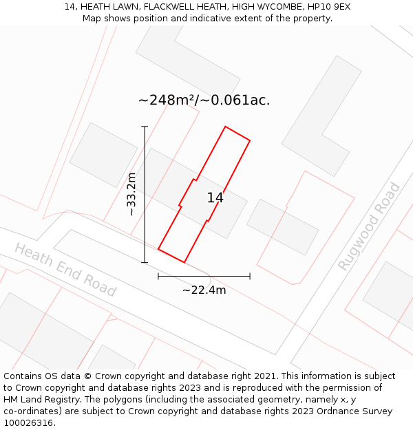 14, HEATH LAWN, FLACKWELL HEATH, HIGH WYCOMBE, HP10 9EX: Plot and title map