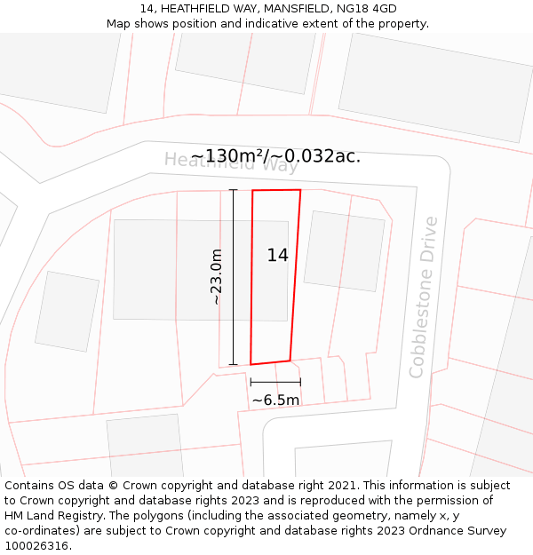 14, HEATHFIELD WAY, MANSFIELD, NG18 4GD: Plot and title map