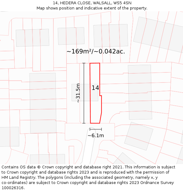 14, HEDERA CLOSE, WALSALL, WS5 4SN: Plot and title map