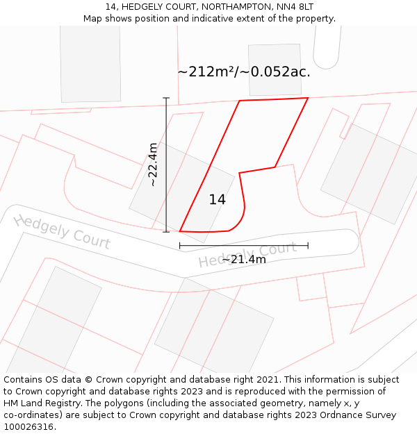 14, HEDGELY COURT, NORTHAMPTON, NN4 8LT: Plot and title map