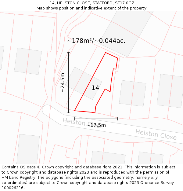 14, HELSTON CLOSE, STAFFORD, ST17 0GZ: Plot and title map