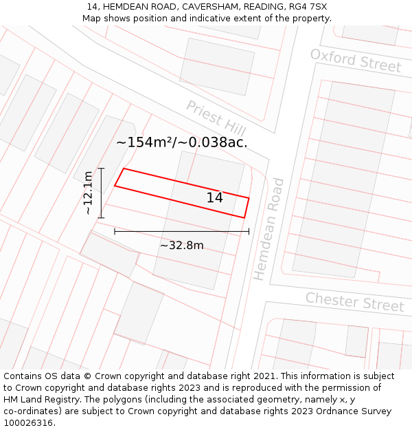 14, HEMDEAN ROAD, CAVERSHAM, READING, RG4 7SX: Plot and title map